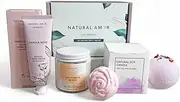 Natural Amor Relaxation Spa Gift Set for Women,4pcs Gift Box Including Candle, Hand cream, Bath Bomb