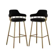 Piper Velvet Gold Legs Bar Stool (Set of 2) - Black