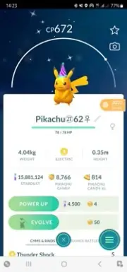 Shiny Pikachu ( Party Hat ) Pokemon Trade Go