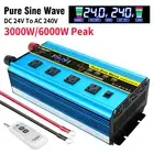 3000W 6000W Pure Sine Wave 24V to 240V Power Inverter 4USB 4AC Remote Control