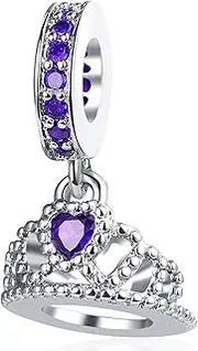 [RONLLNA] Princess Queen Crown Birthstone Charm Fit for Pandora Charms Bracelets Birthday Gifts for Mother Daughter Her Women