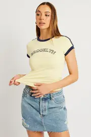 Yellow Graphic Tee Short Sleeve - Size XXS, Women's Graphic Tee