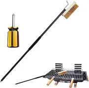 Pizza Oven Brush - Pizza Stone Brush with Brass Bristle, Pizza Oven Cleaning Brush with Long Wooden Handle, Pizza Non-Scratch Heat Resistant Cleaner Brush for Firewall Stove, Burner Pizza Store