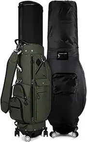 Golf Bag for Men & Women, Stand Bag, Wheeled Golf Bag, Portable Waterproof Golf Bag with Large Wheels