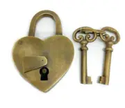 PADLOCK 3" Vintage stye antique HEART LOVE solid brass 2 key heavy lock bridgeB