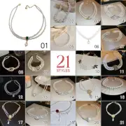 Rhinestone Crystal+Pearl Chocker Necklace for Wedding Party Holiday Jewelry Gift