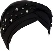 [Generic] Women Beading Pre-Tied Twisted Braid Turban Hat Head Scarf Chemo Beanies Headwear Headwrap Cap