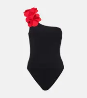 [Karla Colletto] Karla Colletto Tess floral-appliqué one-shoulder swimsuit AU 12 black