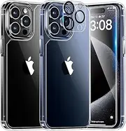 TAURI 5 in 1 for iPhone 15 Pro Case 6.1" with 2-Pack Screen Protector and Camera Lens Protector, Military-Grade Protection, [Anti-Yellowing] Shockproof Transparent Phone Cover - Clear