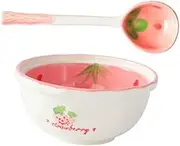 CATIEBYE 1Set Adorable Ceramic Bowl with Strawberry Spoon Rice Bowl and Decorative Printing Creative Tableware for Home Restaurants and