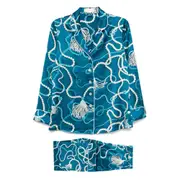 [Olivia Von Halle] Olivia Von Halle Graphic-print Silk Pajamas XS BLUE/WHITE