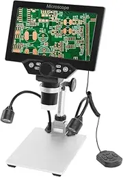 B1200 Digital Micro 7 Inch Large Color Screen Large Base LCD Display 12MP 1-1200X Continuous Amplification Magnifier with Metal Stand and Two Auxiliary Lights