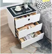 Smart Bedside Tables Bluetooth Speaker Side 3 Drawers Wireless Charging USB Nightstand LED AU White USBLHS with Lock