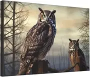 FHEDVBN Owl Sitting Tree Fence Wall Art Canvas Prints Personalized Picture to Canvas Wall Art Modern Artwork Ready to Hang Wall Paintings Poster for Home Decoration 12x18 Inches Unframed