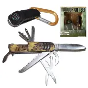 2 Pc Folding Pocket Utility Survival Outdoor Compass Carabiner Multi Tool Knife