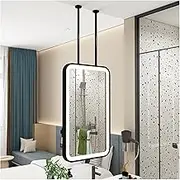 Ceiling Hanging Rod Mirror,Square Bathroom Vanity Mirror,Hanging Mirror with Wrought Iron Frame and Hanging Rail,for Hotel Apartment(Black,50x70cm)