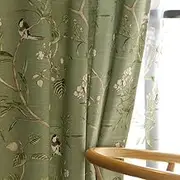 AZIMUZIXI Vintage Birds Patterned Curtains 96 Inch Long,Farmhouse Light-Filtering Decorative Patio Door Curtains & Drapes Grommet Weight Privacy Panels,1 Green Panel W50''x L96''