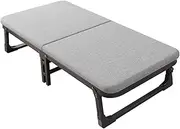 Nap Bed Cotton Linen Camping Bed with Pulley, Latex Mattress Folding Cot for Sleeping, Portable Folding Bed for Outdoor Camping/Office/Home Updated Design