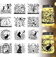 12Pcs Fairy Cutouts Bird Cat Flower Silhouettes Cutouts Lantern Cutouts Decorations Wall Cutout Paper Lamp Clings Decals for Jars Wall Painting Windows Glass 3.9x3.6inch