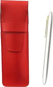 2 Pack Slim Cow Leather Pen Case Red with Brass Dacapo Clip Ballpoint Pen Set Pearl Shaft T23-ASR-TK11-P-2