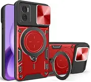 FORZARMOR for Motorola G05 4G (6.67 Inch) Case Shockproof with Back Camera Slide Window Cover, Ring Kickstand Armor Military Rugged Cover (for G05 4G, Red)