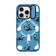 iPhone 16 Pro Impact Ring Stand Case MagSafe Compatible Halloween Ghost Cats and Skeleton Cats