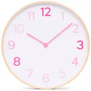 Clocksicle Silent Wood Wall Clock, Multi Pink, 50cm