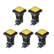 Game Push Buttons Square Push Switches Yellow LED Light 34x34mm 12V 5Pcs