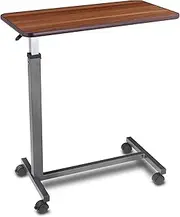 Altus Adjustable Overbed Bedside Table with Rolling Lockable Wheels laptop home hospital walnut (Large)