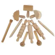 Wooden Tool Set Stamper Rolling Pins for Kids Clay, Playdough Play Activities