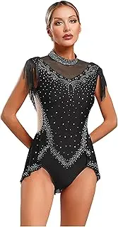 [Jugaoge] Womens Fringe Bodysuit Top Gymnastics Ballet Dance Leotard Athletic Bodysuit
