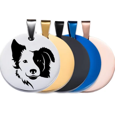 Border Collie Dog ID Tag – Custom Engraved Pet Tag, Gold/Silver, 25/35mm