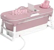 USOR 148cm Pink Foldable Portable Bathtub Outdoor Family Soaking Tub for Adult Spa Adult and Children Maintenance of Temperature Soaking Barrel with Covers
