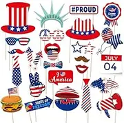 25 Pcs 4th of July Patriotic Photo Booth Props, Independence Day Labor Day Party Favors Photo Booth Props Kit Decorations USA American Memorial Day Veterans Day Photography Backdrop Decor