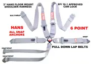 6 POINT SNAP IN 3" RACE HARNESS FLOOR MOUNT CAM LOCK SFI 16.1 GREY