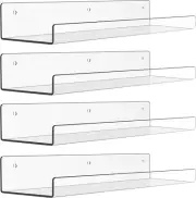 4pcs 15 inch Acrylic Invisible Floating Wall Ledge Display Shelves Organizer