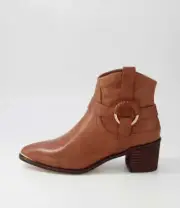 New Django & Juliette Hoyo Cognac Leather Ankle Boots Womens Shoes Casual