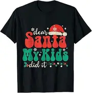 [X.Style] Dear Santa My Kids Did It Funny Christmas Boys Retro ds867 T-Shirt (M) Black