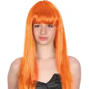Orange Long Glamour Wig With Fringe
