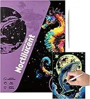 Art Scratch Paper, Scratch Board Paper | Handmade Bright Scratch Pad Set 4, Craft Art Supplies, A4 Size Colored Drawings, Doodle Card Toys, Landscape, Animal Art