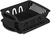 Tribello Sink Dish Drying Rack, Heavy Duty Hard Plastic Drainer for Kitchen Counter with Drainboard Set, Silverware Holder - 18 x 13 6 (Black)