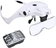 Rechargeable LED Head Magnifier, Hands Free Headband Magnifying Glass with Light Interchangeable Lenses 1X 1.5X 2X 2.5X 3.5X Jewelry's Loupe Light Bracket Craft Watch Hobby