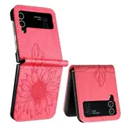 Galaxy Z Flip4 Wallet Case 3 Credit Card Slot ID Card Holder, PU Leather Flip Case - Rose Red