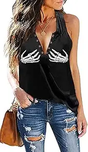 [Fensajomon] Skull Shirts for Women Tank Tops Sleeveless Workout Summer Printed Loose Running T-Shirt