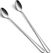 tiokin Long Handle Spoons, 223mm Teaspoons with Long Handle, Stainless Steel Stirring Spoons Set of 2, Mixing Ice Cream Spoon, Ideal for Iced Coffee Tea Milk Shake Sundeas Cool Drinking