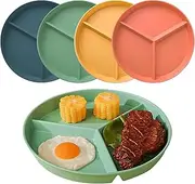 WYTNB Set of 4 Divided Dinner Plates, 24.5 cm Portion Control, Divided Plates with 3 Compartments, Round Reusable Dinner Plates, Separate Family Plates for Adults and Children