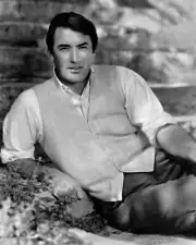 Gregory Peck handsome 1950's portrait in shirt & waistcoat seated poster 24x36