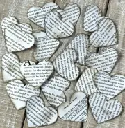 Book page heart confetti table decor junk journal ephemera set of 20 hearts