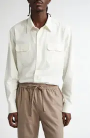 De Bonne Facture Artist Cotton & Hemp Button-Up Shirt in White at Nordstrom, Size Small