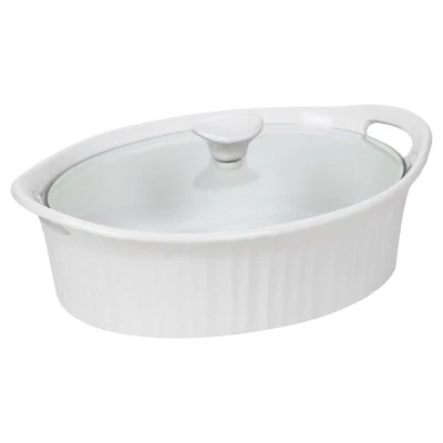 Corningware French White III Oval Casserole with Glass Cover, 2.5-Quart
